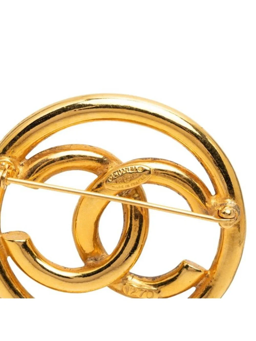 Chanel CC Logo Round Brooch Gold Plated